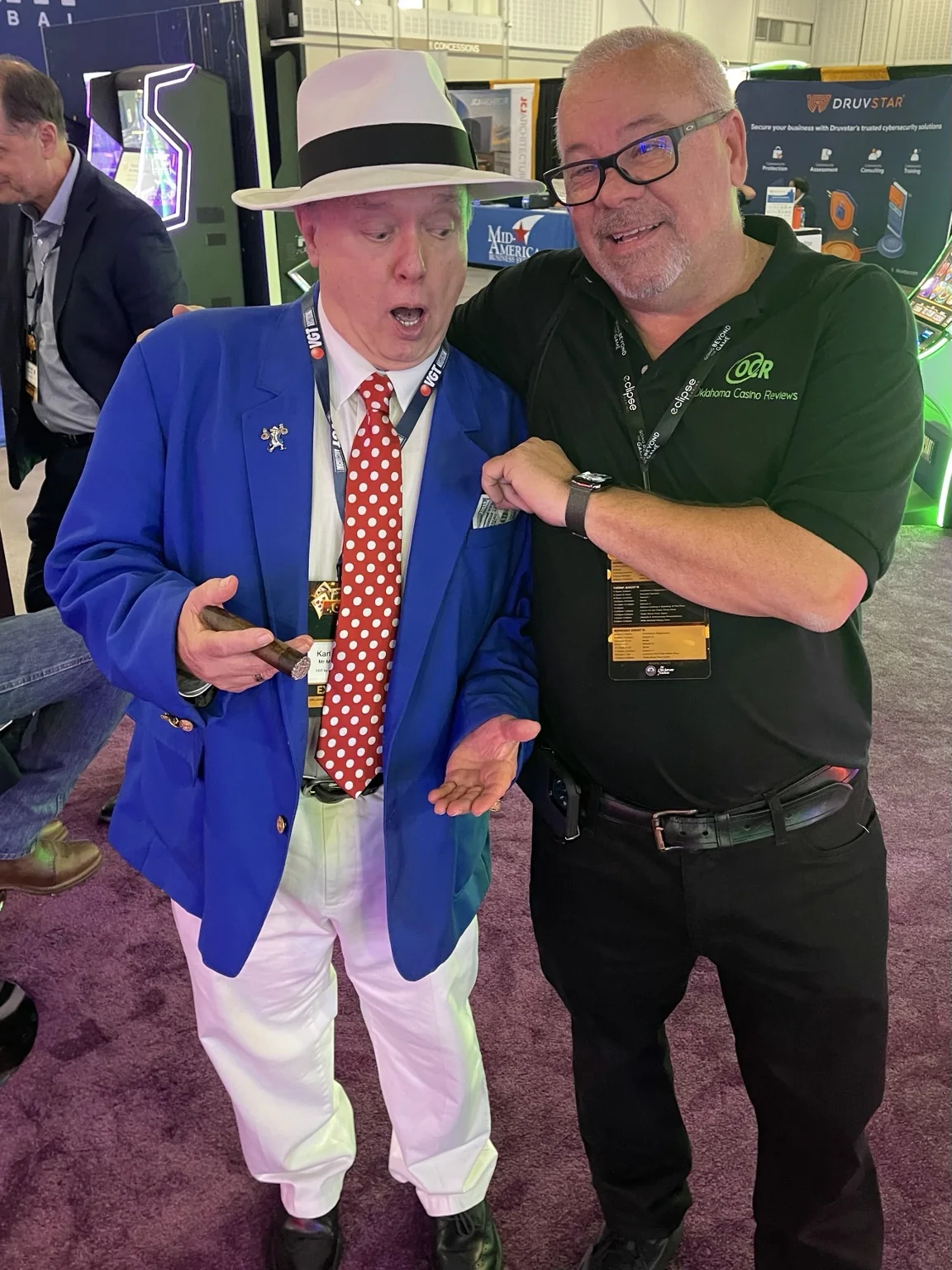 Karl Suggs and Mike from OCR Slots sharing a moment at a gaming event